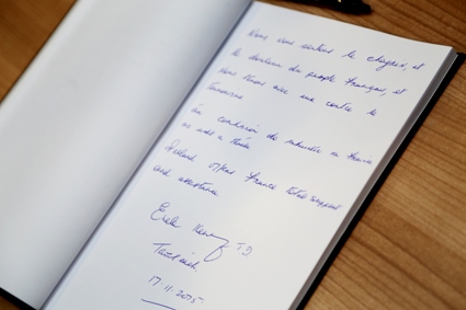 Taoiseach signs book of condolence for victims of Paris attacks