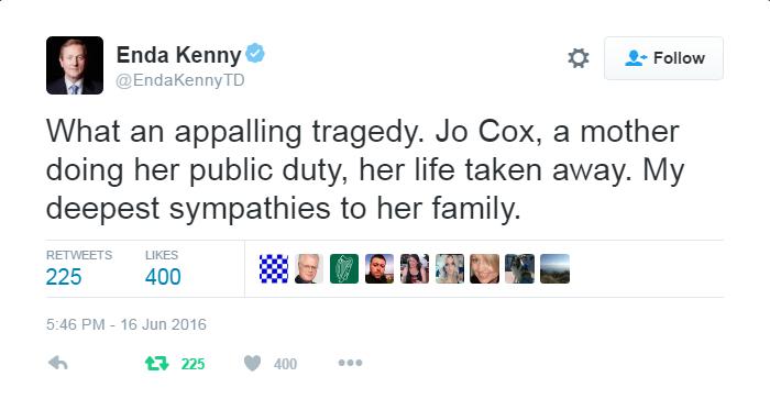Taoiseach and Ministers express their shock at the death of MP Jo Cox